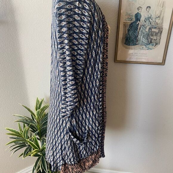 Olive Tree Boho Blue Tan Open Front Duster Cardigan sz M - Picture 7 of 7
